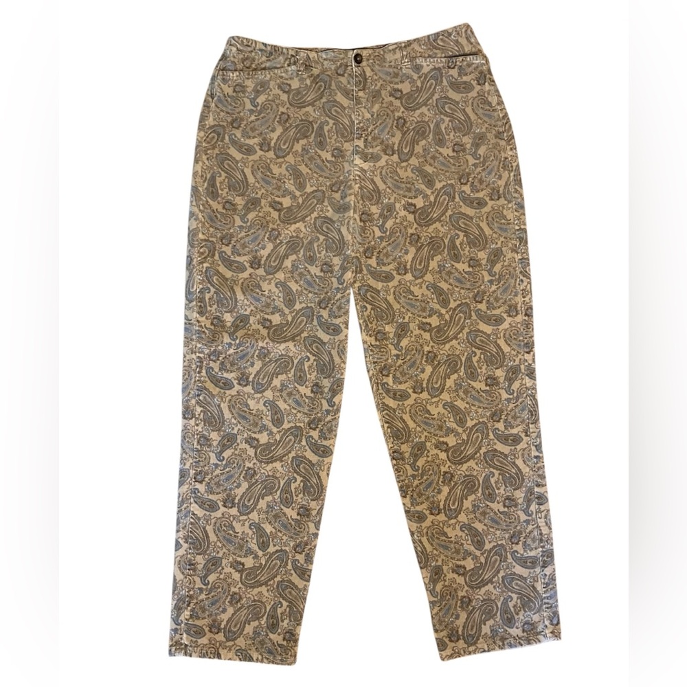 Boho Retro Paisley Corduroy Pants Crazy Horse Liz Claiborne Vtg Y2K Women’s 14